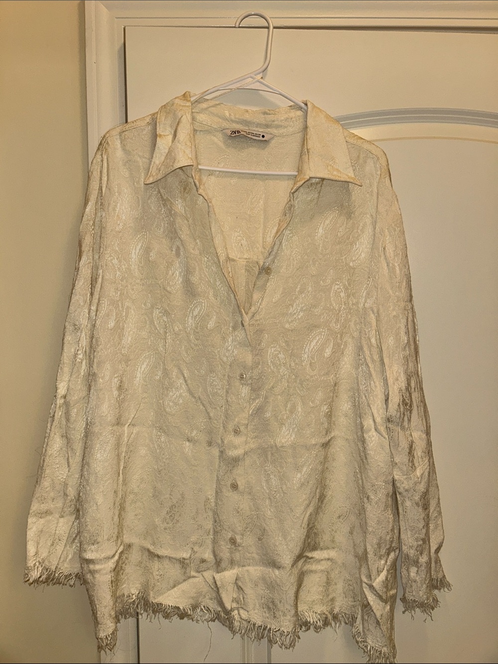 Zara Cream Paisley Jacquard Button-Up Shirt